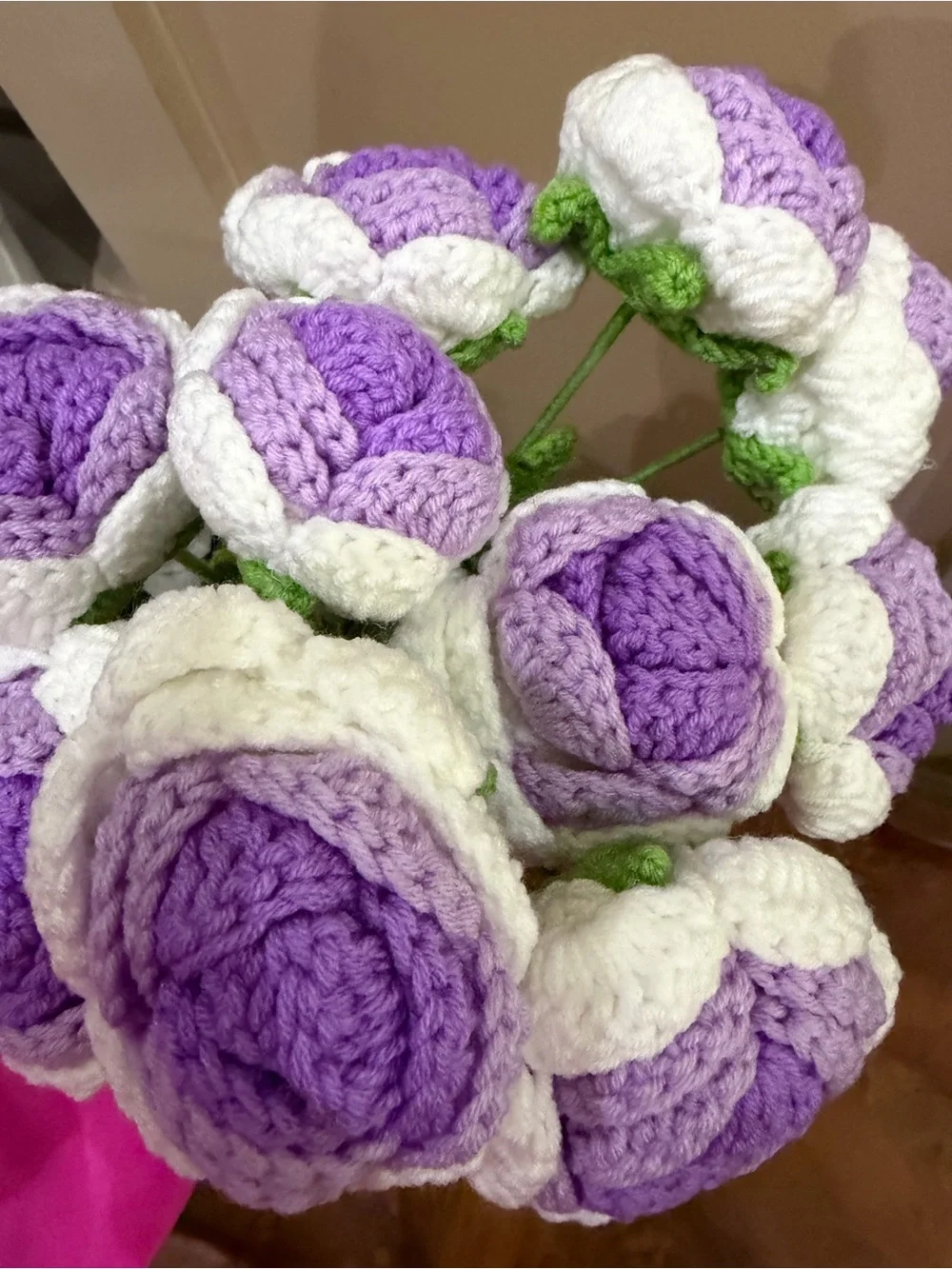 Handmade 10 Purple Crochet Knitted Flower Roses Bouquet Birthday Wedding Gift